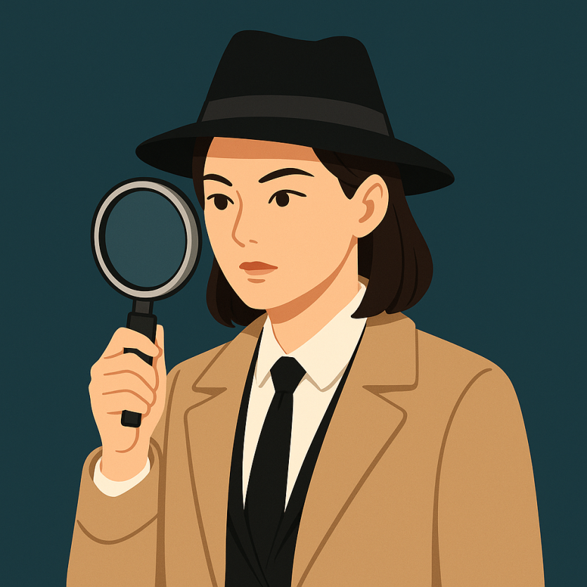 돋보기를 든 여성 탐정 캐릭터 일러스트 – 공인탐정 텐츠용 배너 이미지